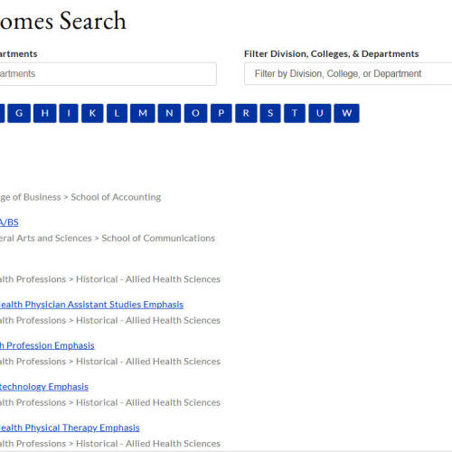 Student Outcomes Search Webpage Screenshot